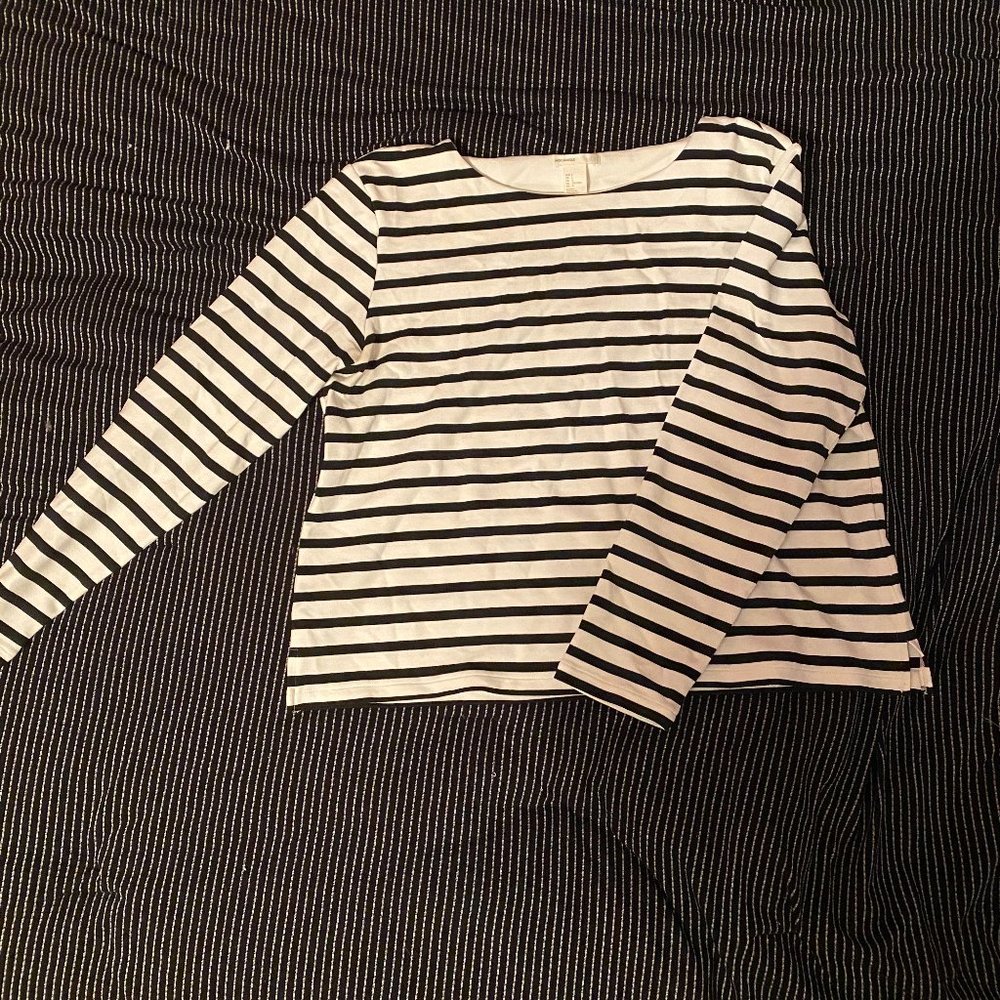 FRENCH BLACK AND WHITE LONG SLEEVE BLOUSE